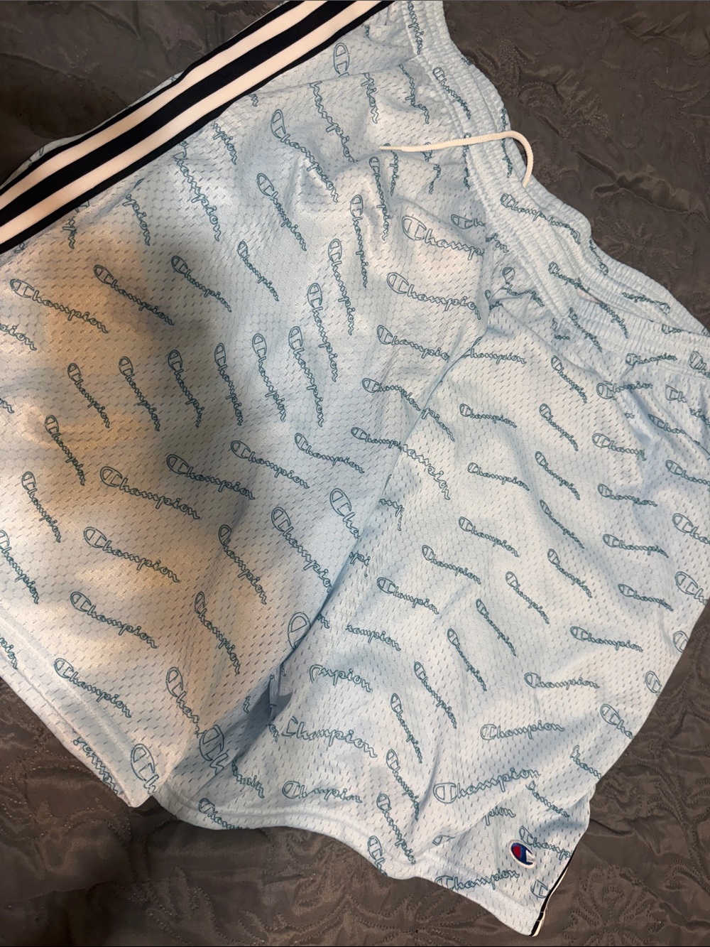 Champion Light Blue Logo Mesh Athletic Shorts